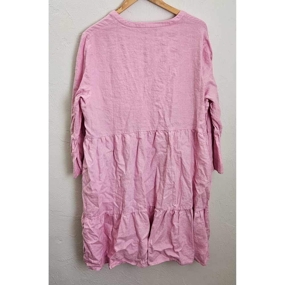 Boden 100% Linen Dress Tiered Knee Length Pink Women's Size 16/18R Bell Sleeve - Picture 4 of 8